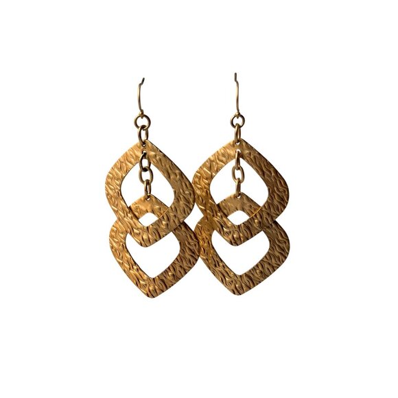 Chicos Y2K Gold Geometric Dangle Earrings Textured Linked Shapes Statement Style - Picture 8 of 13